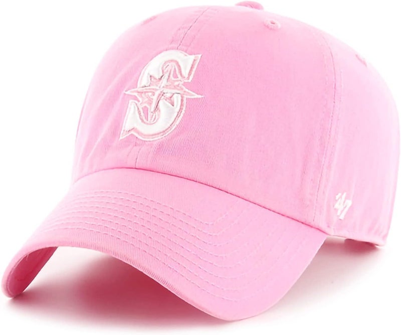 47 Brand MLB Rose Pink Primary Logo Clean Up Adjustable Baseball Cap Hat, Adult One Size Fits All - Image 1